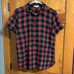 LOFT Red and Black Casual Button Down Pajamas